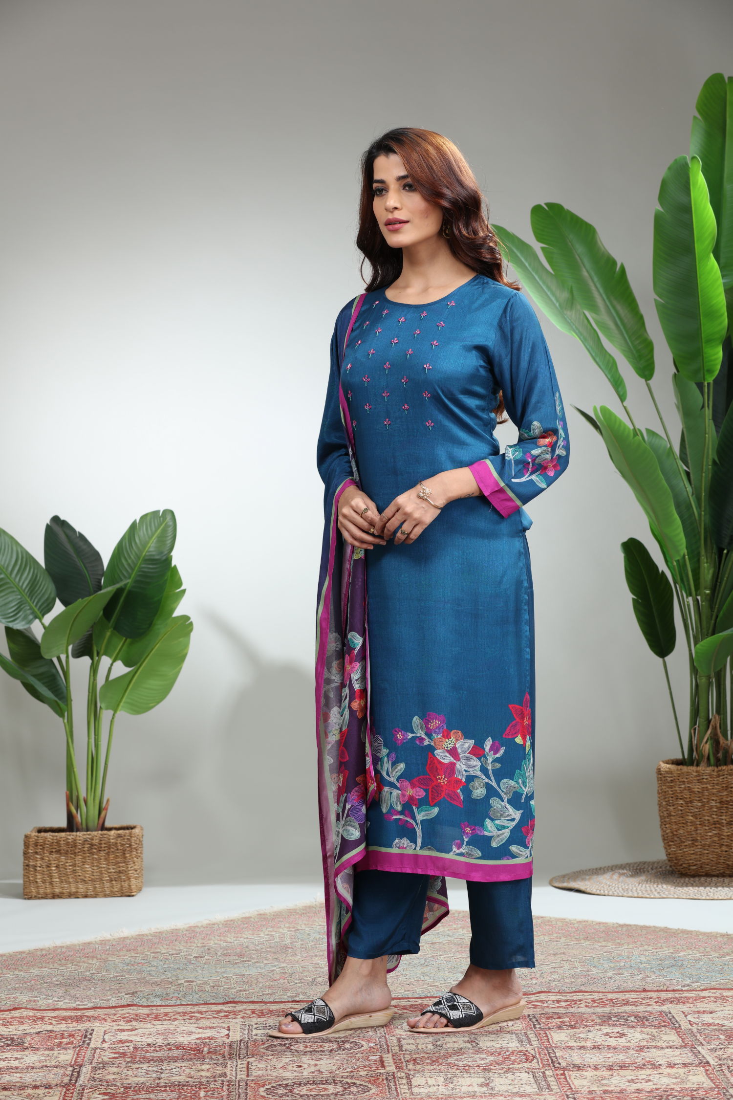 Blue 3 Piece Suit Set With Dupatta